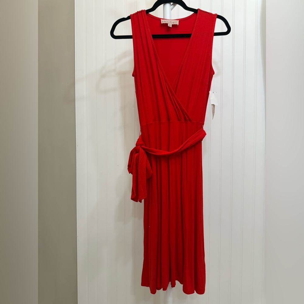 NWT Red, faux Wrap Red Dress! Short Sleeve, Knee Length!
